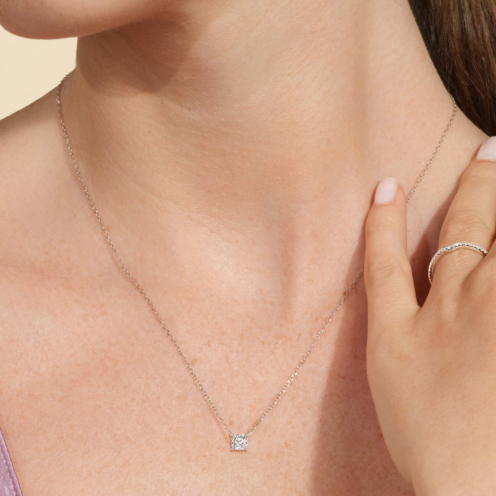 4 Prong Basket Lab Created Diamond Cushion Solitaire Necklace with 14KT Rose Gold / Lab / 1 Cut Diamond in 14KT Rose Gold / Lab / 1 view 2
