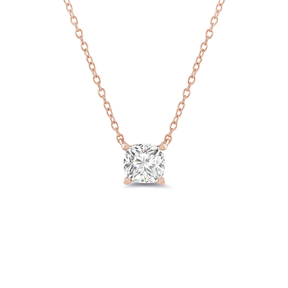 4 Prong Basket Lab Created Diamond Cushion Solitaire Necklace with 14KT Rose Gold / Lab / 1 Cut Diamond in 14KT Rose Gold / Lab / 1 view 1
