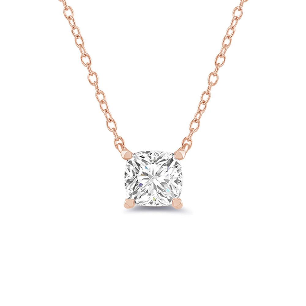 4 Prong Basket Lab Created Diamond Cushion Solitaire Necklace with 14KT Rose Gold / Lab / 1 Cut Diamond in 14KT Rose Gold / Lab / 1 view 4

