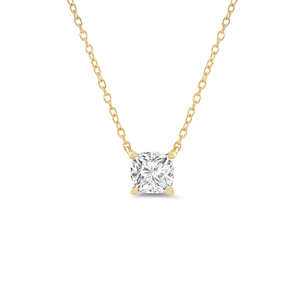 4 Prong Basket Lab Created Diamond Cushion Solitaire Necklace with 14KT Yellow Gold / Lab / 1 Cut Diamond in 14KT Yellow Gold / Lab / 1 view 1
