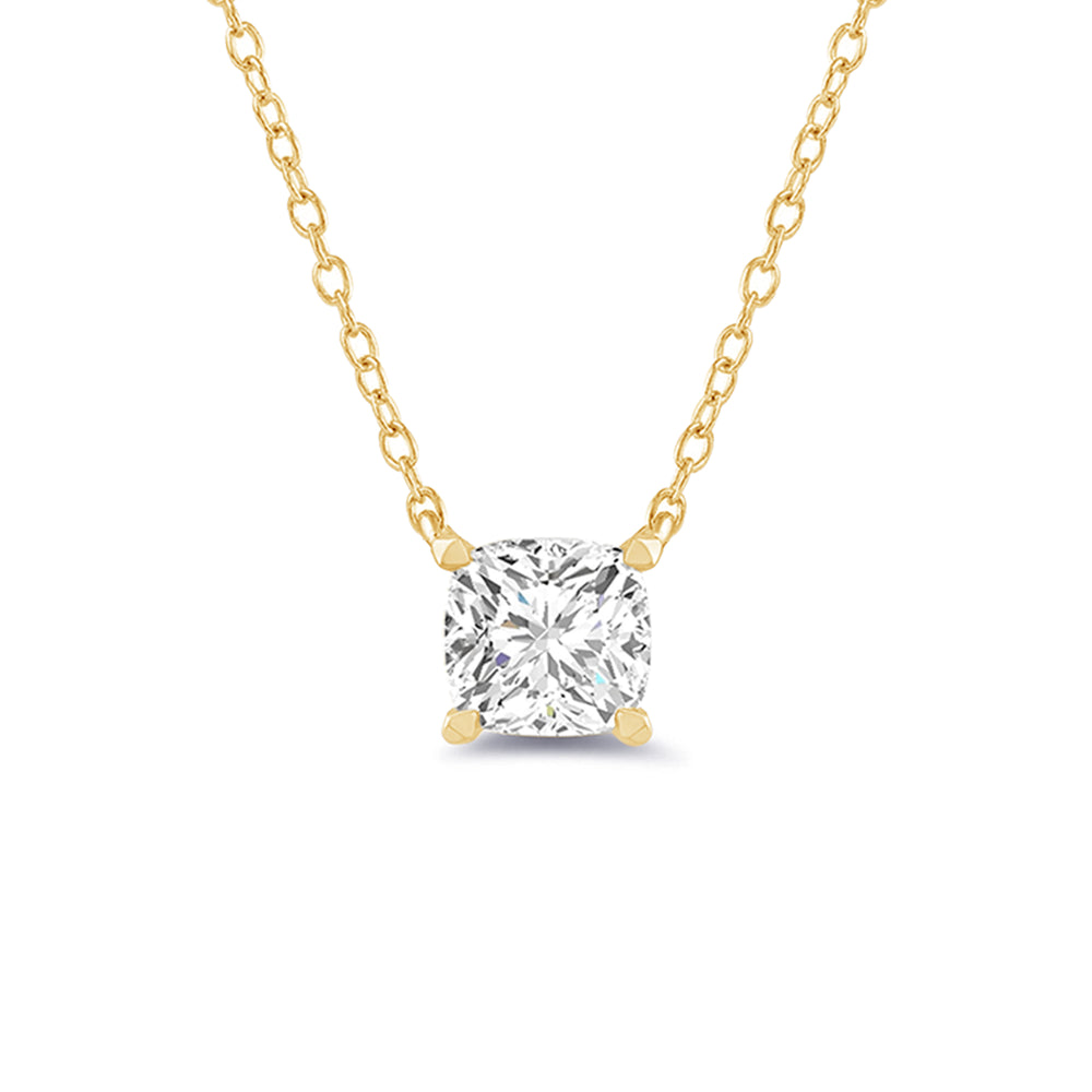 4 Prong Basket Lab Created Diamond Cushion Solitaire Necklace with 14KT Yellow Gold / Lab / 1 Cut Diamond in 14KT Yellow Gold / Lab / 1 view 4
