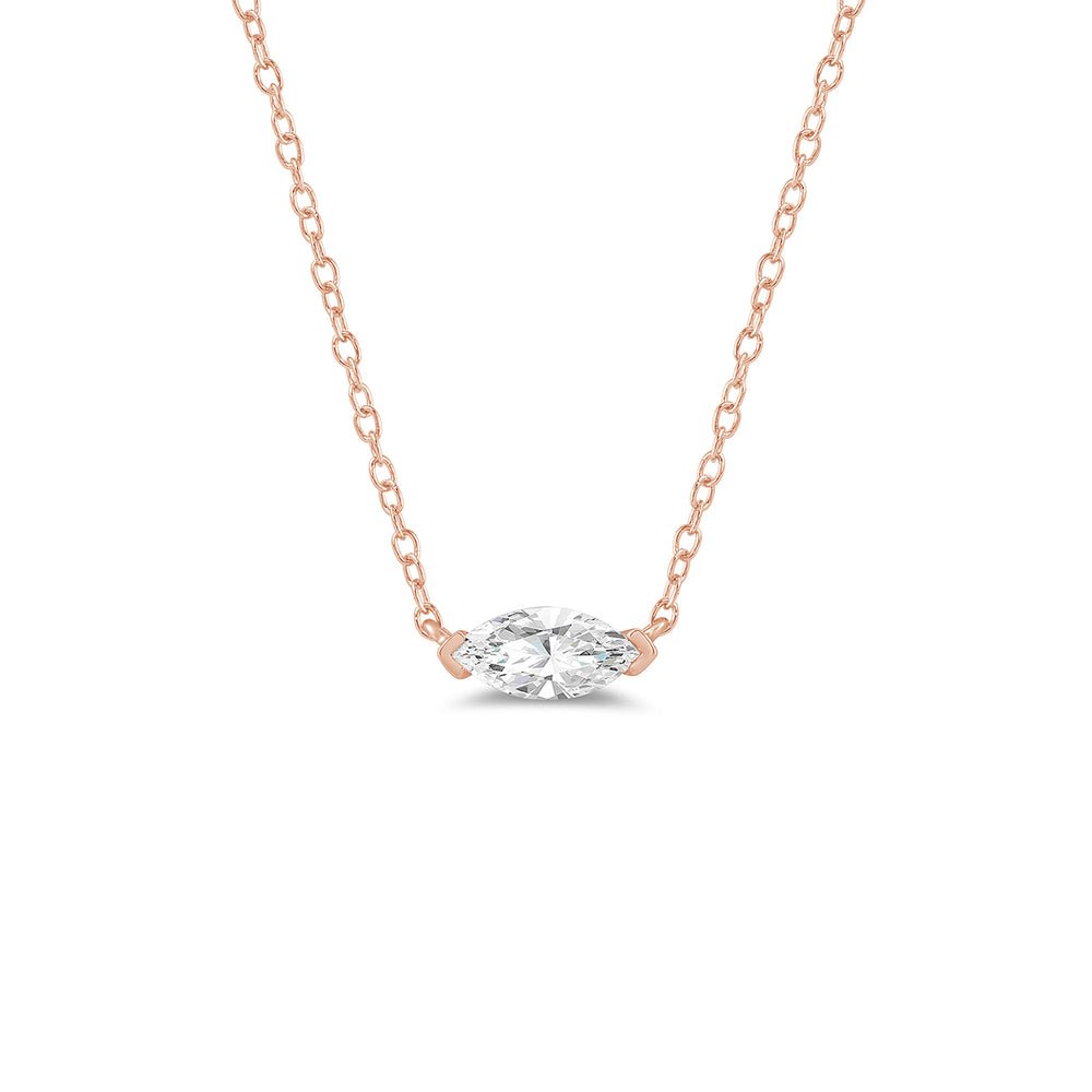 East West Set Marquise Lab Created Diamond Necklace with 14KT Rose Gold / Lab / 1 Cut Diamond in 14KT Rose Gold / Lab / 1 view 1
