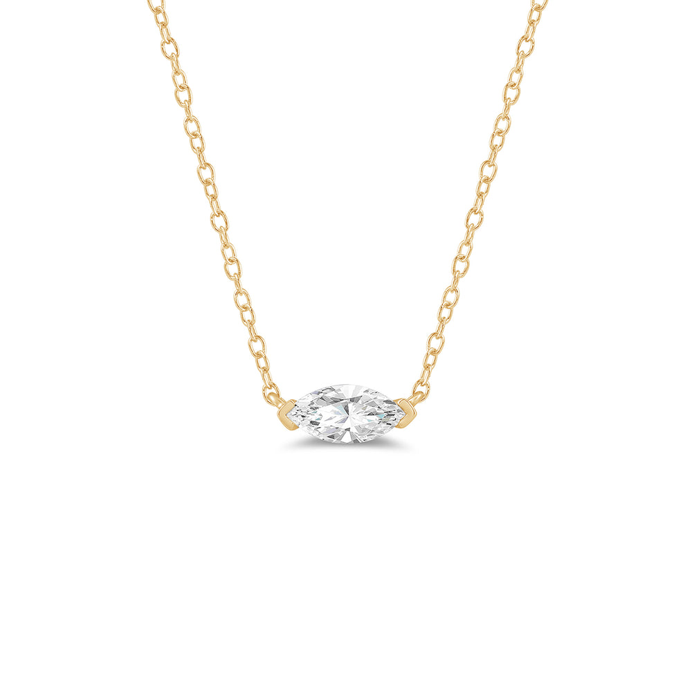 East West Set Marquise Lab Created Diamond Necklace with 14KT Yellow Gold / Lab / 1 Cut Diamond in 14KT Yellow Gold / Lab / 1 view 1
