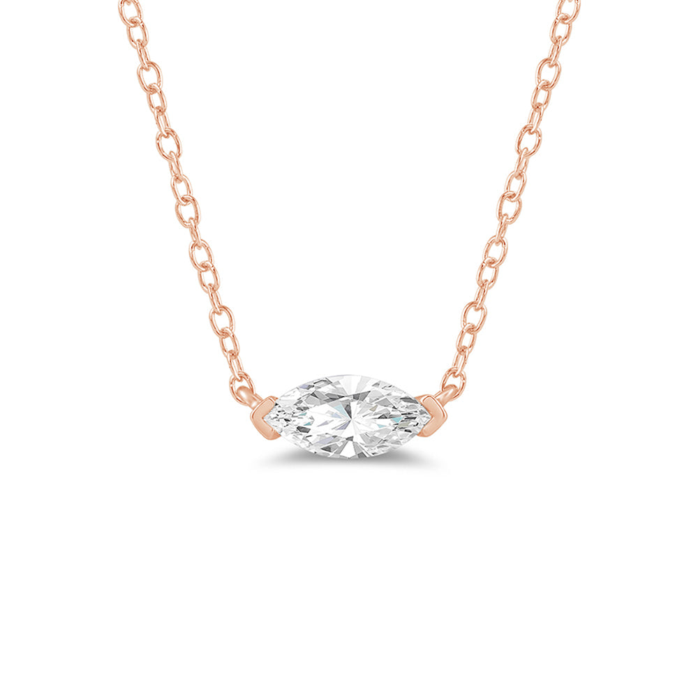 East West Set Marquise Lab Created Diamond Necklace with 14KT Rose Gold / Lab / 1 Cut Diamond in 14KT Rose Gold / Lab / 1 view 4
