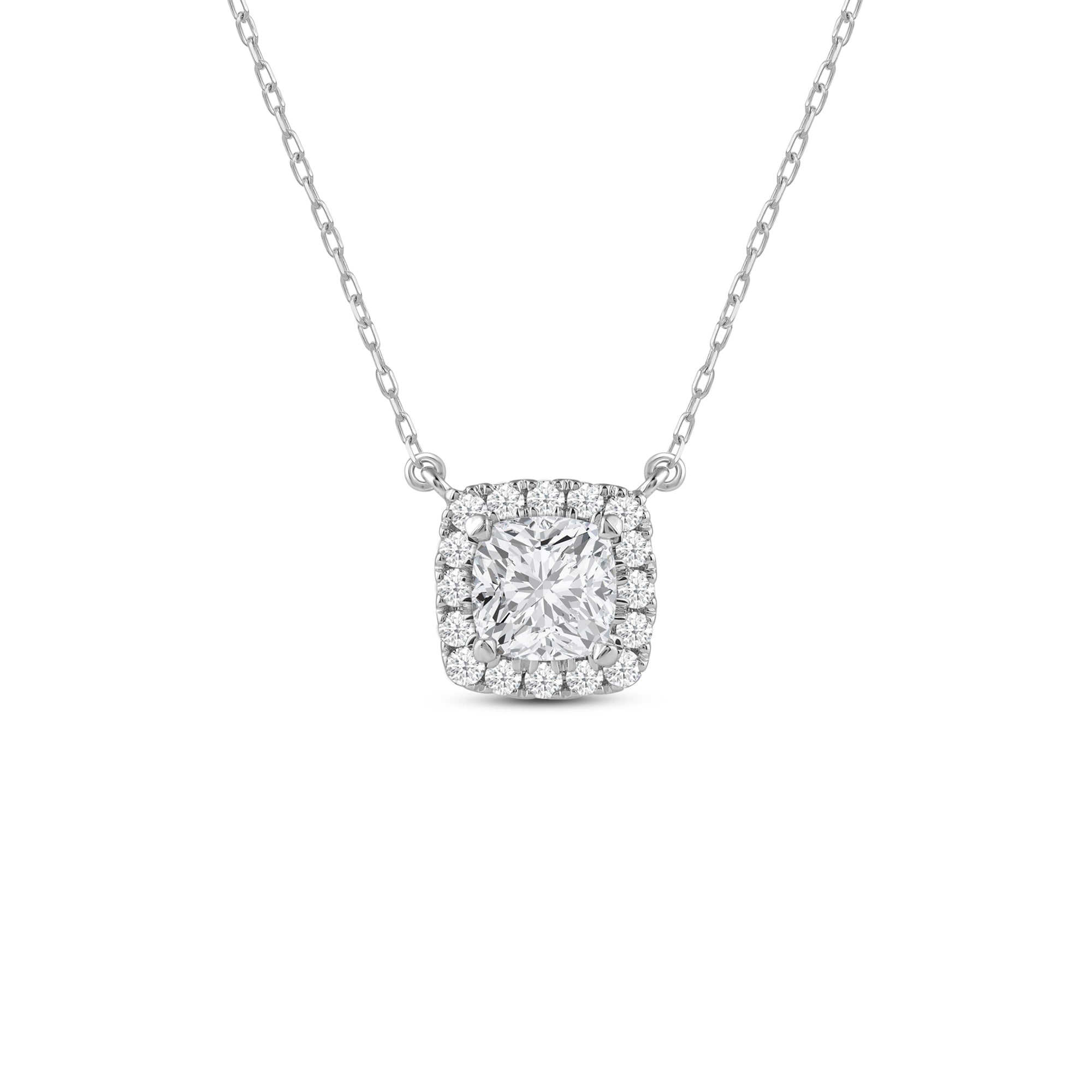 Halo Cushion Lab Created Diamond Necklace