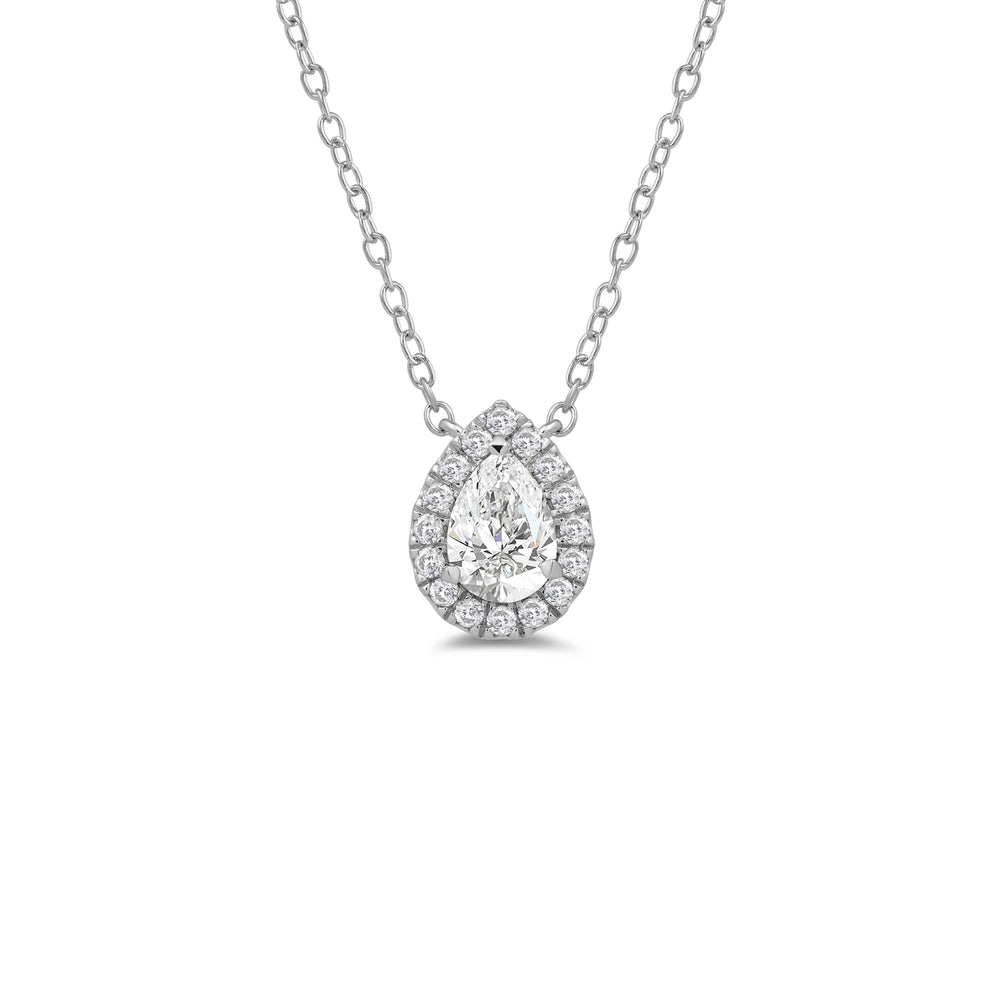 Halo Pear Lab Created Diamond Necklace with 14KT White Gold / Lab / 1 1/4 Cut Diamond in 14KT White Gold / Lab / 1 1/4 view 1
