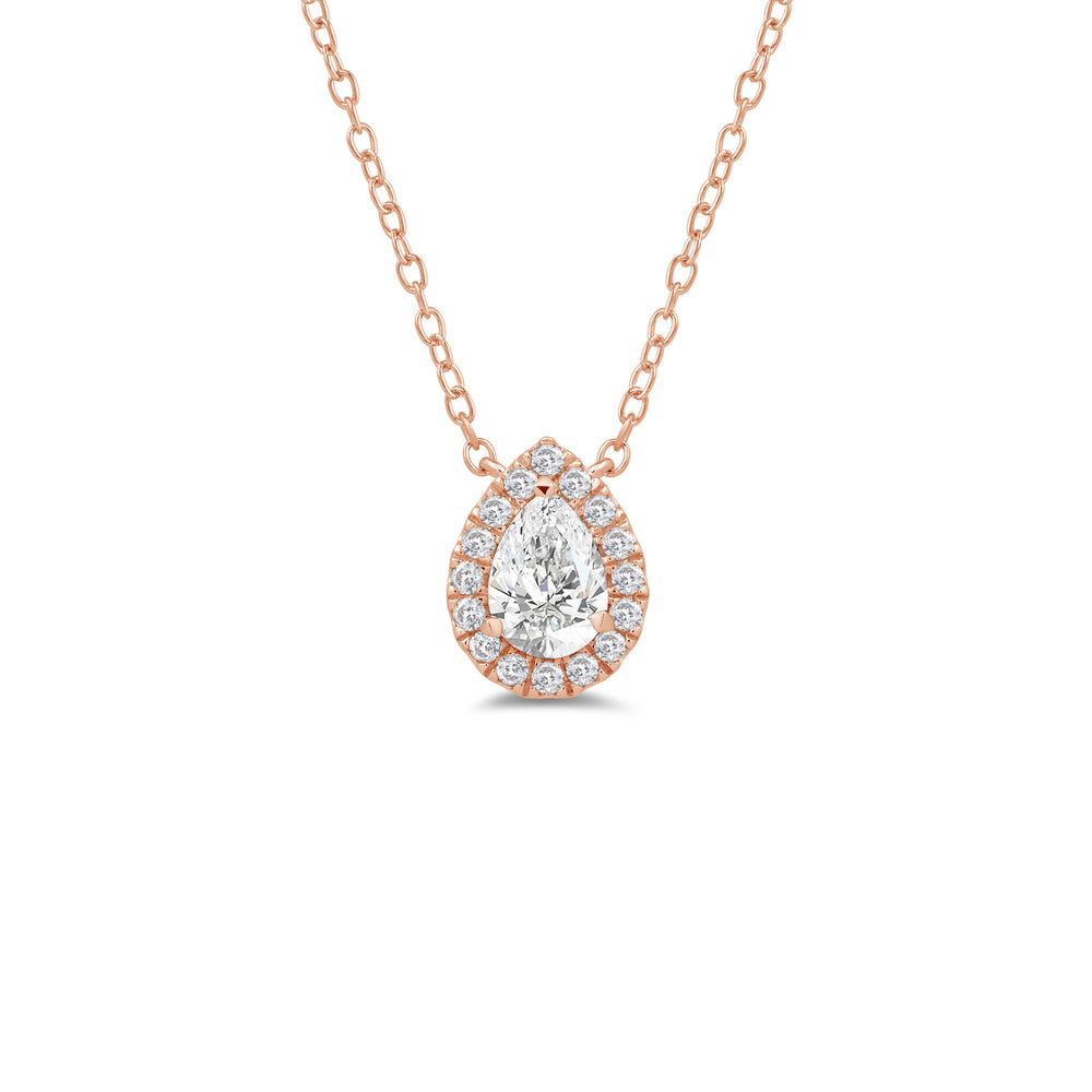 Halo Pear Lab Created Diamond Necklace with 14KT Rose Gold / Lab / 1 1/4 Cut Diamond in 14KT Rose Gold / Lab / 1 1/4 view 1
