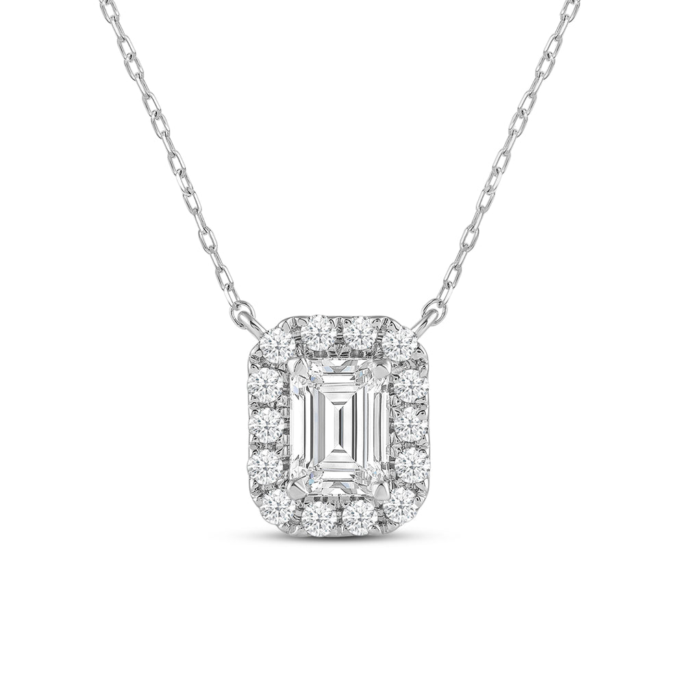 Halo Emerald Lab Created Diamond Necklace with 14KT White Gold / Lab / 1 1/3 Cut Diamond in 14KT White Gold / Lab / 1 1/3 view 4
