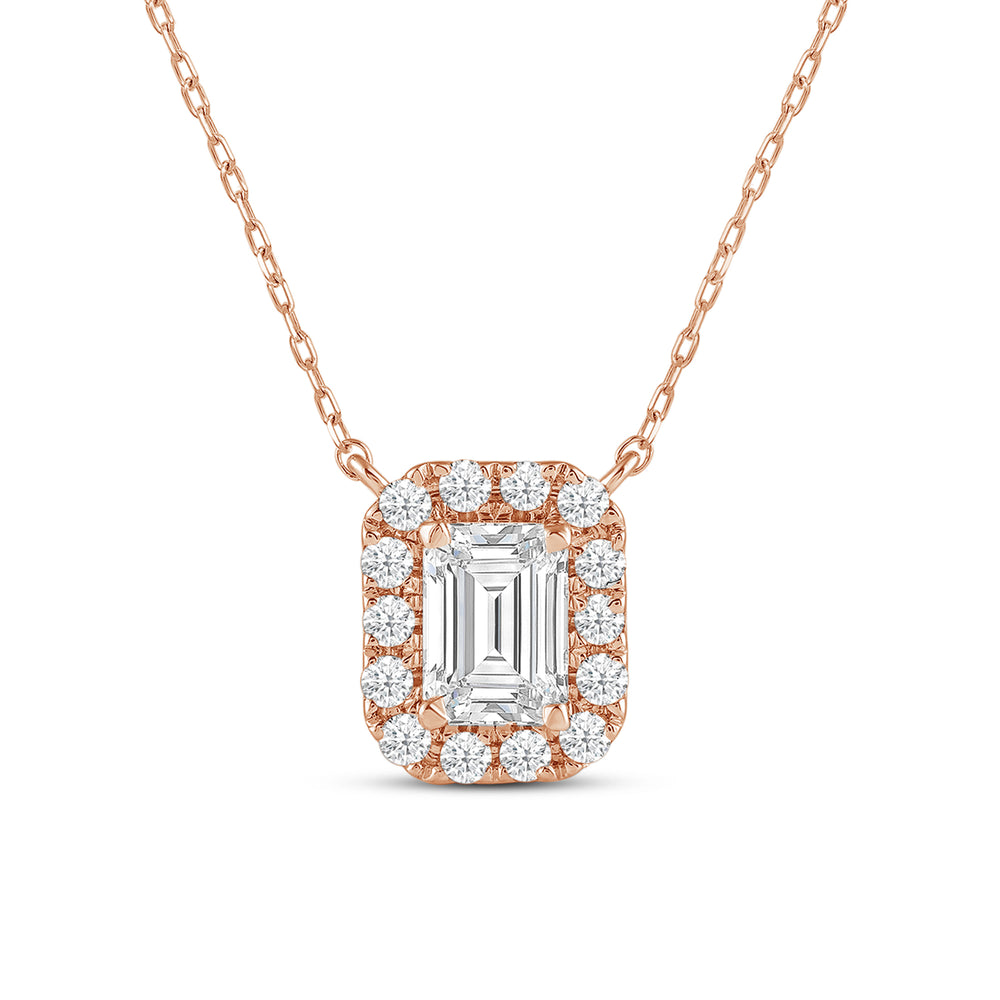 Halo Emerald Lab Created Diamond Necklace with 14KT Rose Gold / Lab / 1 1/3 Cut Diamond in 14KT Rose Gold / Lab / 1 1/3 view 4
