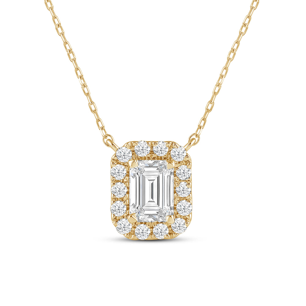 Halo Emerald Lab Created Diamond Necklace with 14KT Yellow Gold / Lab / 1 1/3 Cut Diamond in 14KT Yellow Gold / Lab / 1 1/3 view 4
