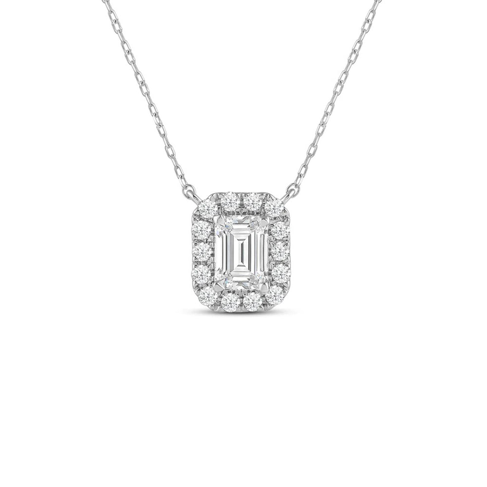 Halo Emerald Lab Created Diamond Necklace with 14KT White Gold / Lab / 1 1/3 Cut Diamond in 14KT White Gold / Lab / 1 1/3 view 1
