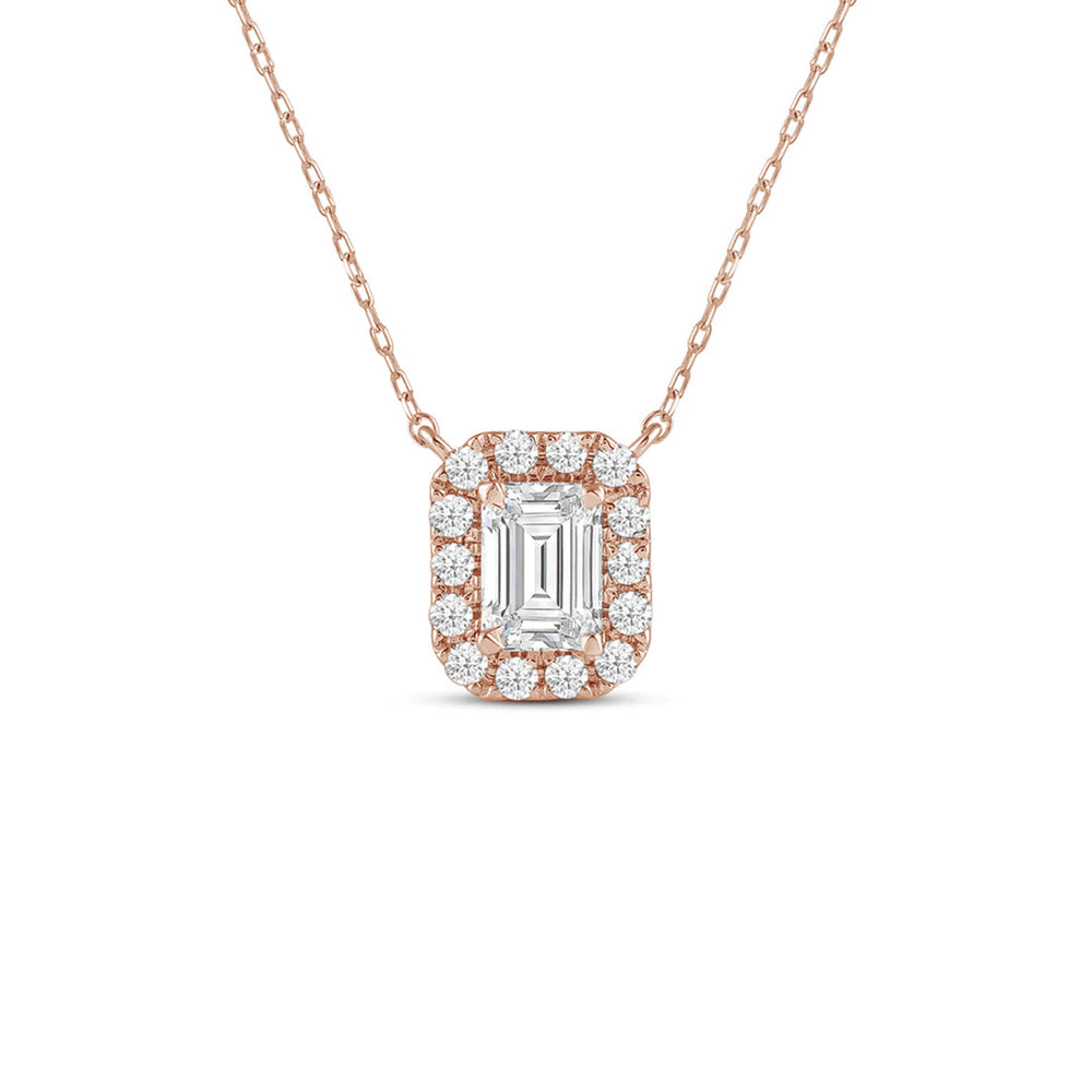 Halo Emerald Lab Created Diamond Necklace with 14KT Rose Gold / Lab / 1 1/3 Cut Diamond in 14KT Rose Gold / Lab / 1 1/3 view 1
