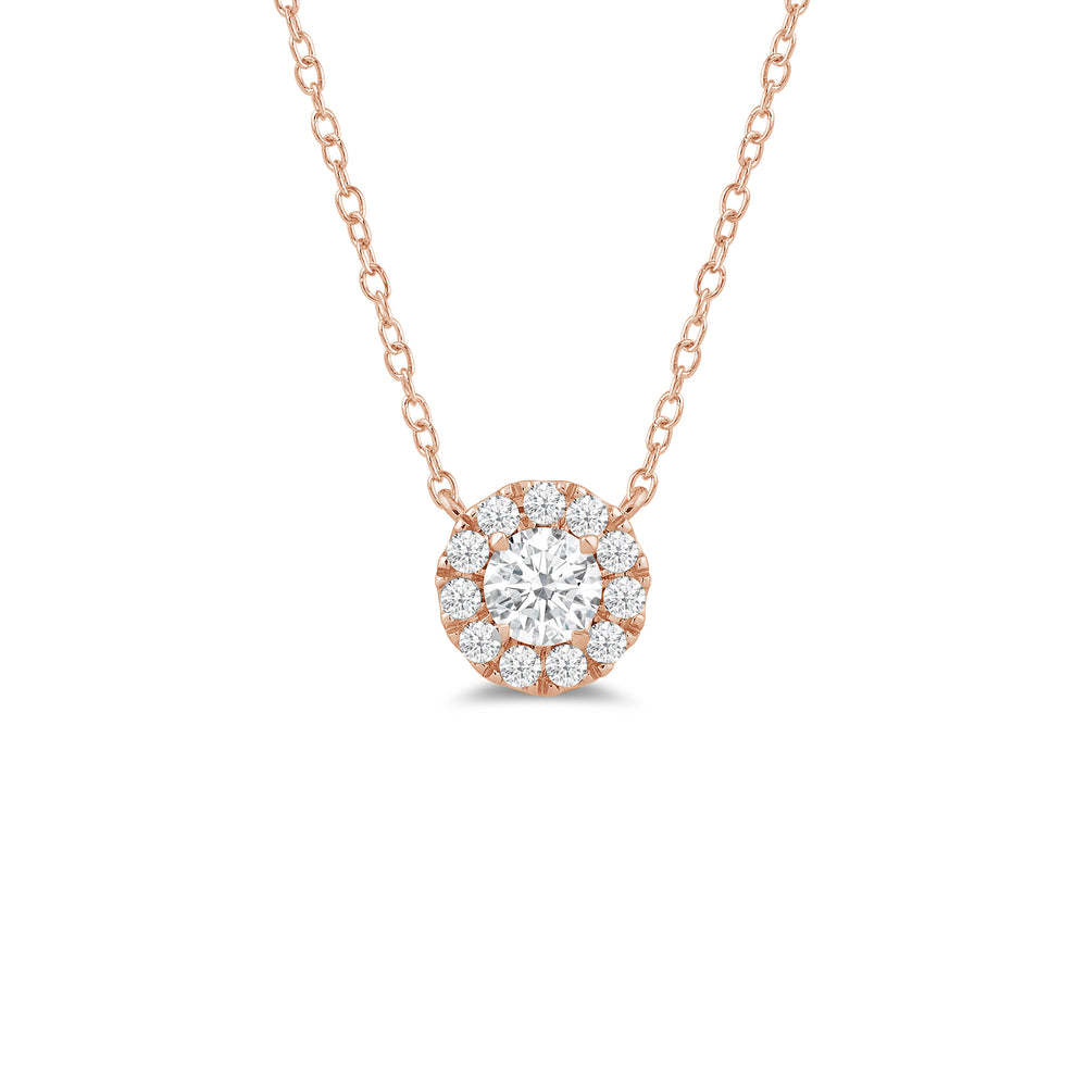 Halo Round Lab Created Diamond Necklace with 14KT Rose Gold / Lab / 1 1/4 Cut Diamond in 14KT Rose Gold / Lab / 1 1/4 view 1
