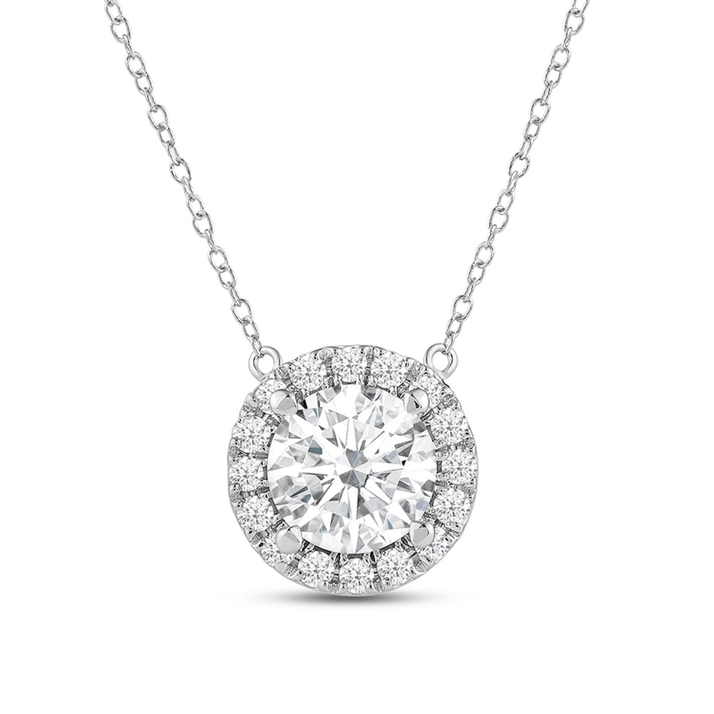 Halo Round Lab Created Diamond Necklace with 14KT White Gold / Lab / 1 3/4 Cut Diamond in 14KT White Gold / Lab / 1 3/4 view 4
