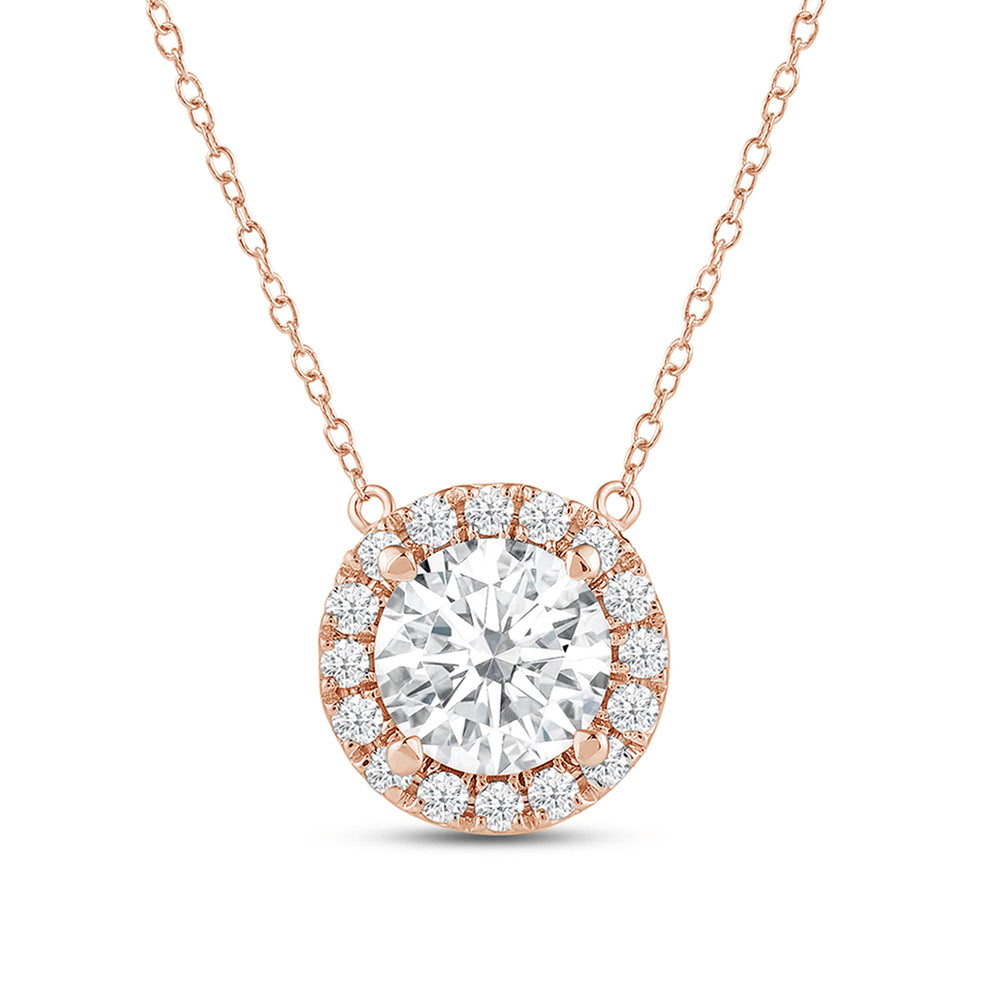 Halo Round Lab Created Diamond Necklace with 14KT Rose Gold / Lab / 1 3/4 Cut Diamond in 14KT Rose Gold / Lab / 1 3/4 view 4
