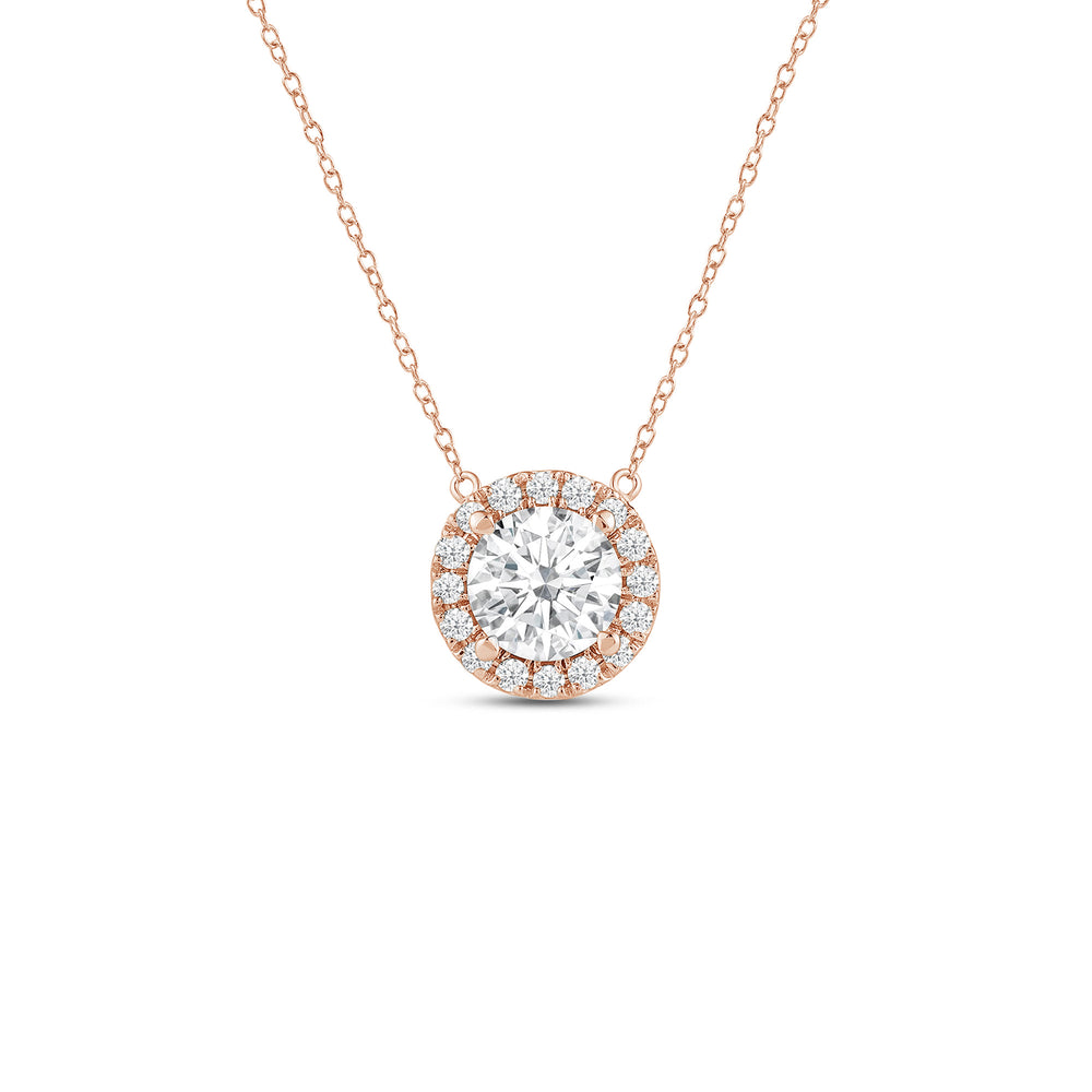 Halo Round Lab Created Diamond Necklace with 14KT Rose Gold / Lab / 1 3/4 Cut Diamond in 14KT Rose Gold / Lab / 1 3/4 view 1
