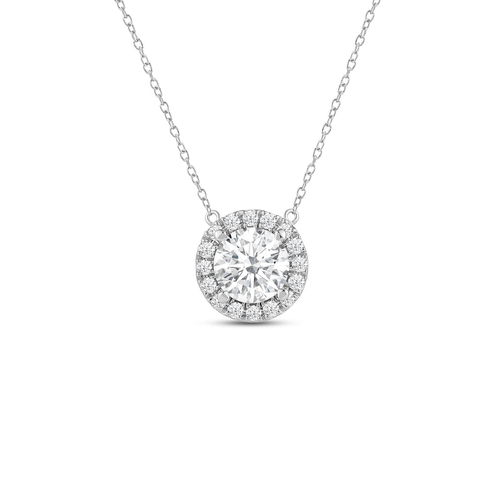 Halo Round Lab Created Diamond Necklace with 14KT White Gold / Lab / 2 1/4 Cut Diamond in 14KT White Gold / Lab / 2 1/4 view 1
