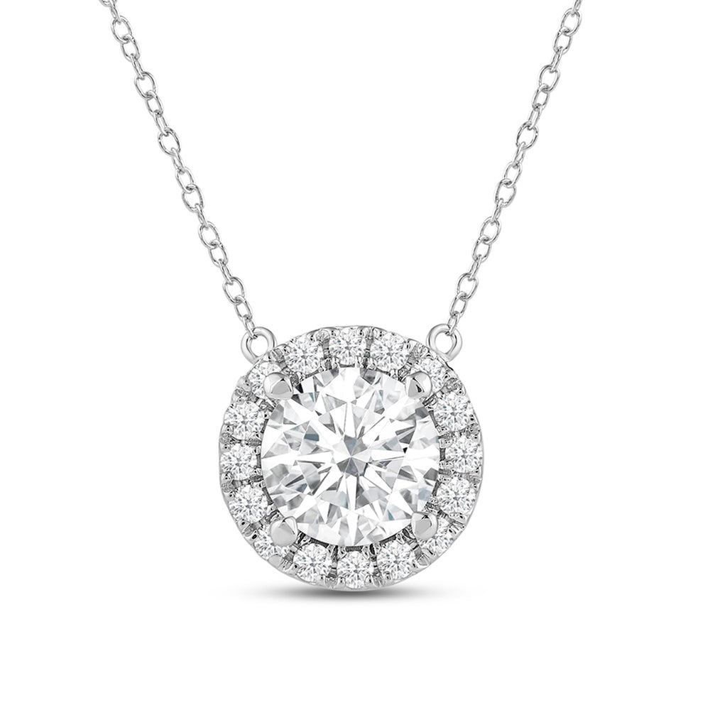 Halo Round Lab Created Diamond Necklace with 14KT White Gold / Lab / 2 1/4 Cut Diamond in 14KT White Gold / Lab / 2 1/4 view 4
