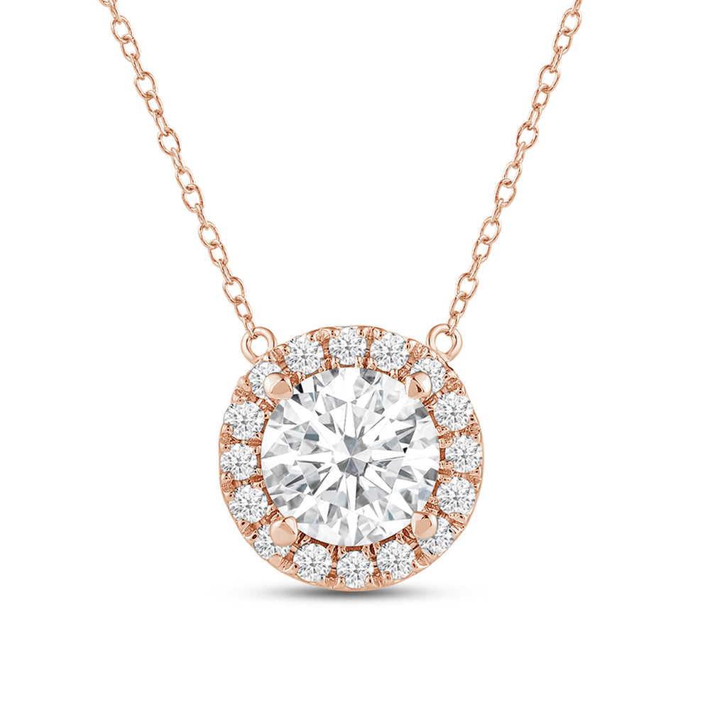 Halo Round Lab Created Diamond Necklace with 14KT Rose Gold / Lab / 2 1/4 Cut Diamond in 14KT Rose Gold / Lab / 2 1/4 view 4

