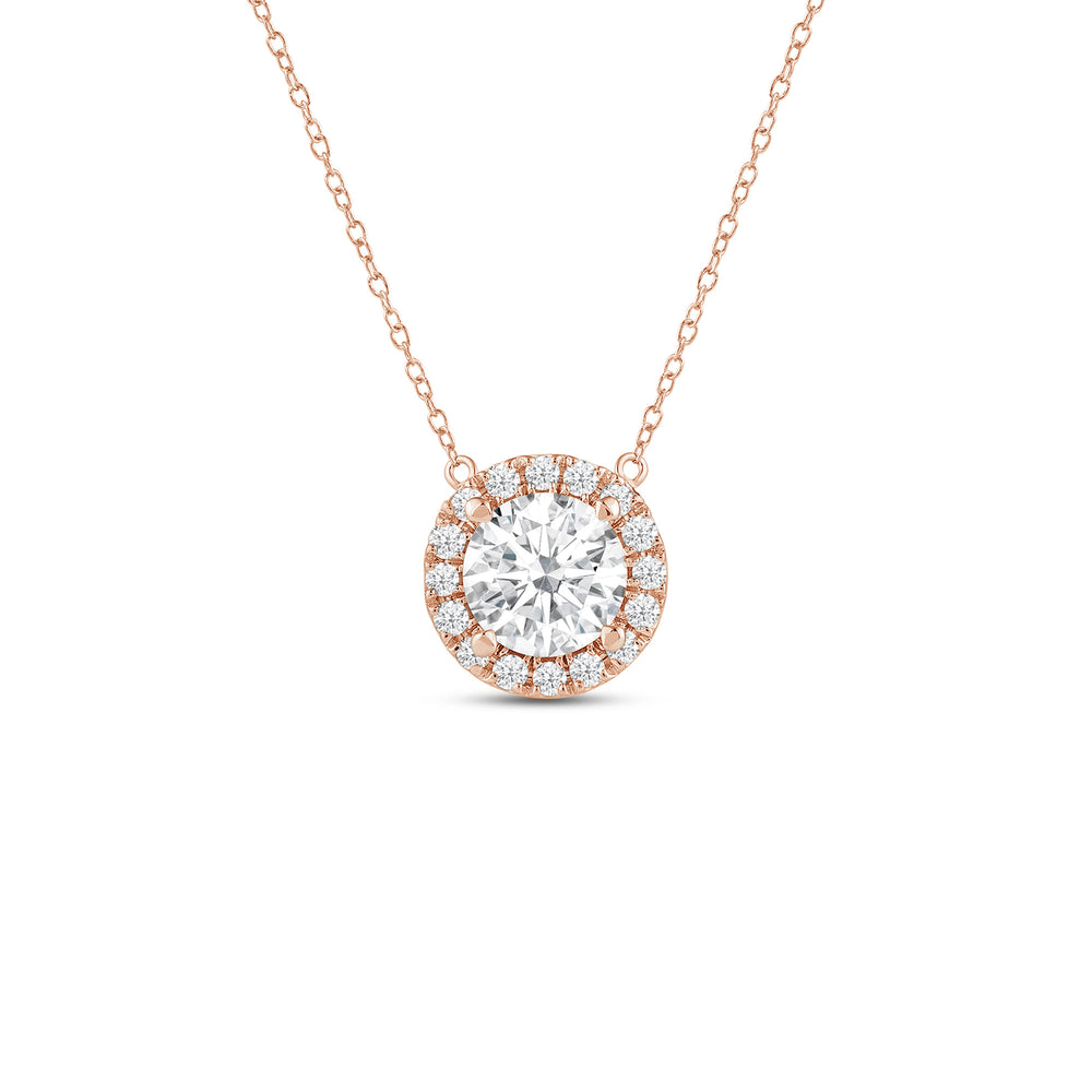 Halo Round Lab Created Diamond Necklace with 14KT Rose Gold / Lab / 2 1/4 Cut Diamond in 14KT Rose Gold / Lab / 2 1/4 view 1
