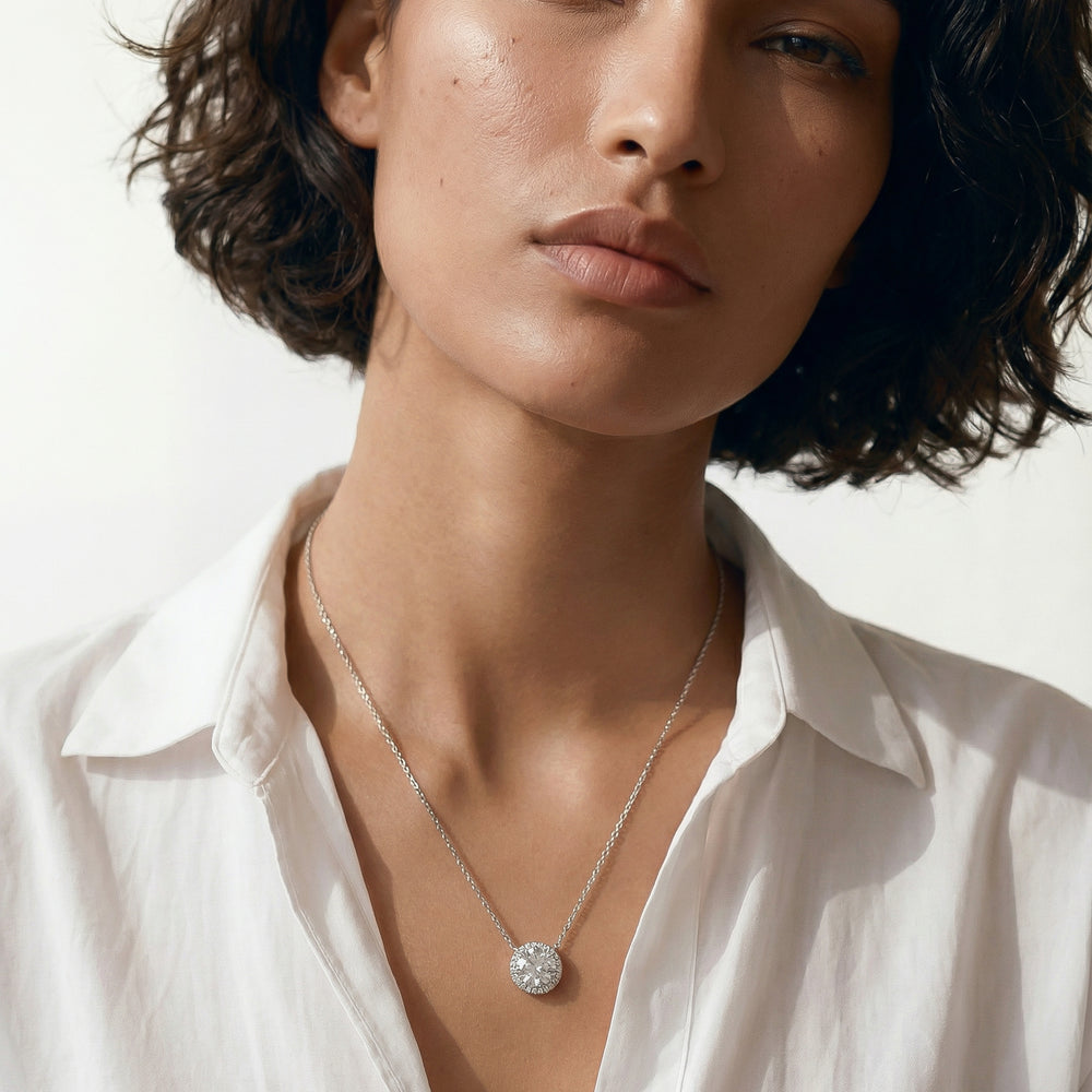Halo Round Lab Created Diamond Necklace with 14KT Rose Gold / Lab / 2 1/4 Cut Diamond in 14KT Rose Gold / Lab / 2 1/4 view 2

