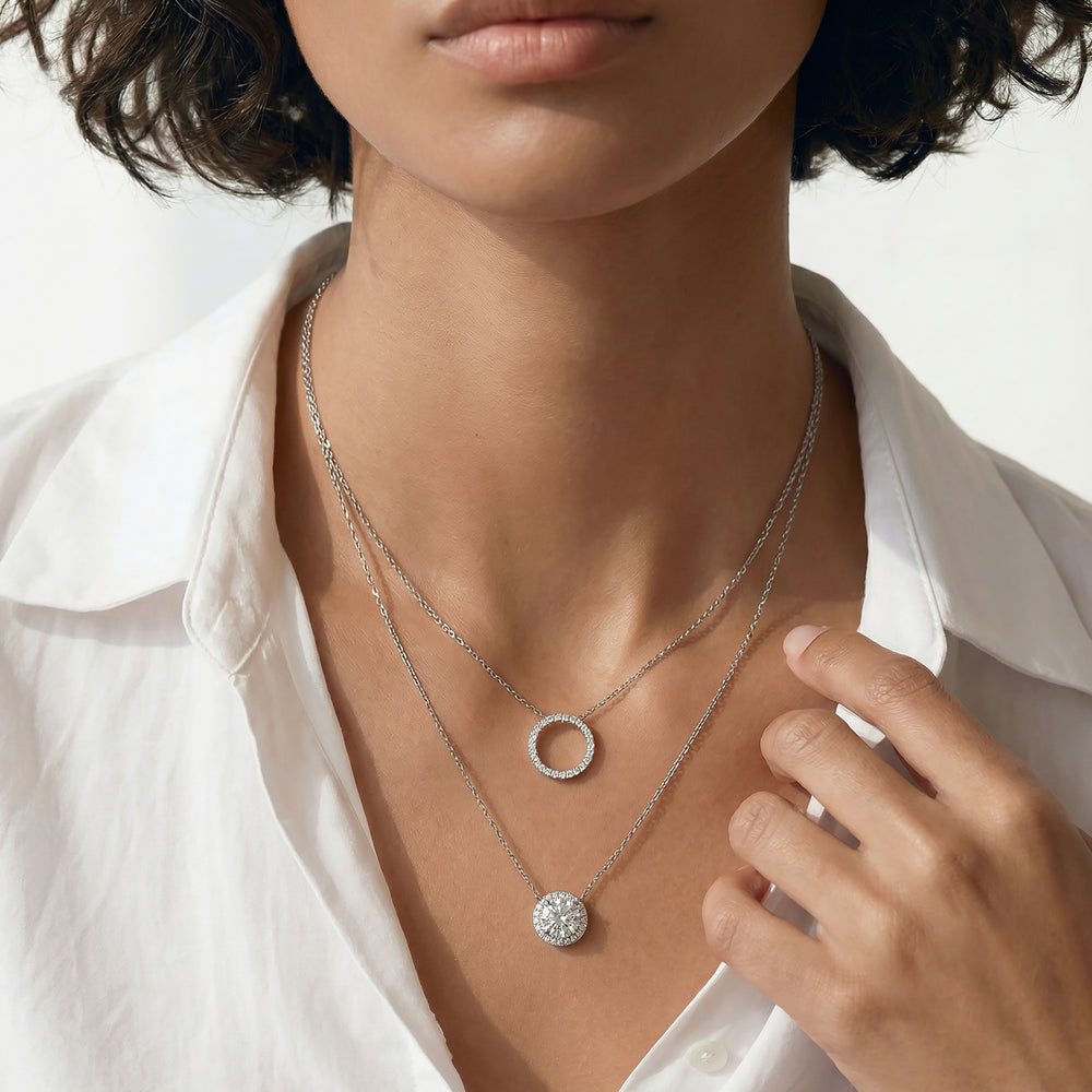 Halo Round Lab Created Diamond Necklace with 14KT Yellow Gold / Lab / 2 1/4 Cut Diamond in 14KT Yellow Gold / Lab / 2 1/4 view 3
