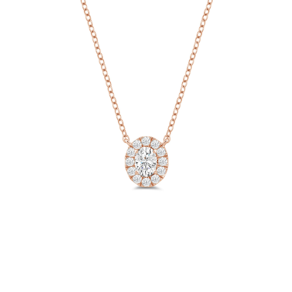 Halo Oval Lab Created Diamond Necklace with 14KT Rose Gold / Lab / 1 1/4 Cut Diamond in 14KT Rose Gold / Lab / 1 1/4 view 1
