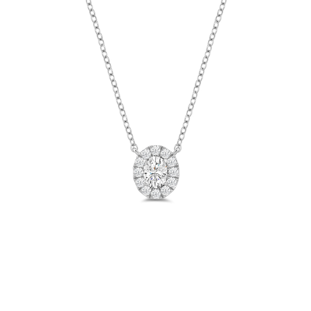 Halo Oval Lab Created Diamond Necklace with 14KT White Gold / Lab / 1 1/4 Cut Diamond in 14KT White Gold / Lab / 1 1/4 view 1
