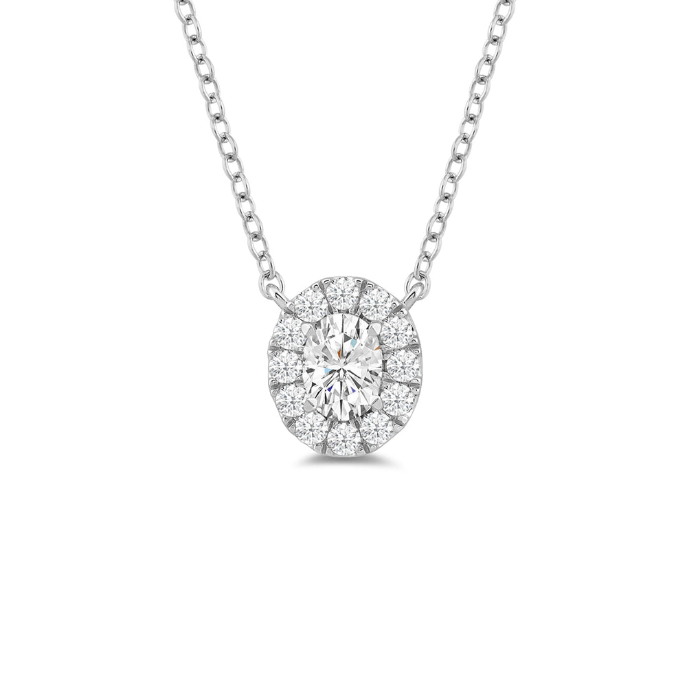 Halo Oval Lab Created Diamond Necklace with 14KT White Gold / Lab / 1 1/4 Cut Diamond in 14KT White Gold / Lab / 1 1/4 view 4
