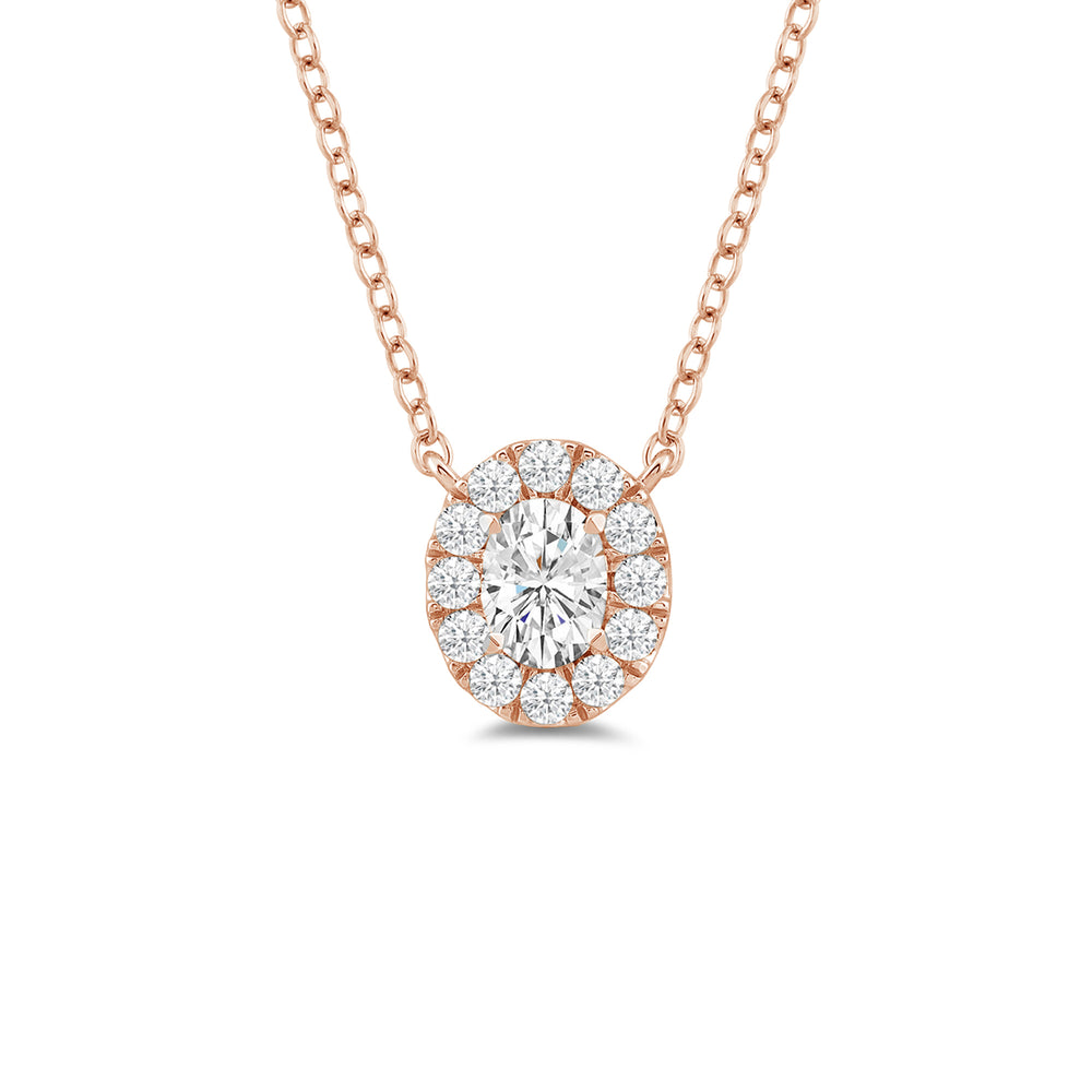 Halo Oval Lab Created Diamond Necklace with 14KT Rose Gold / Lab / 1 1/4 Cut Diamond in 14KT Rose Gold / Lab / 1 1/4 view 4
