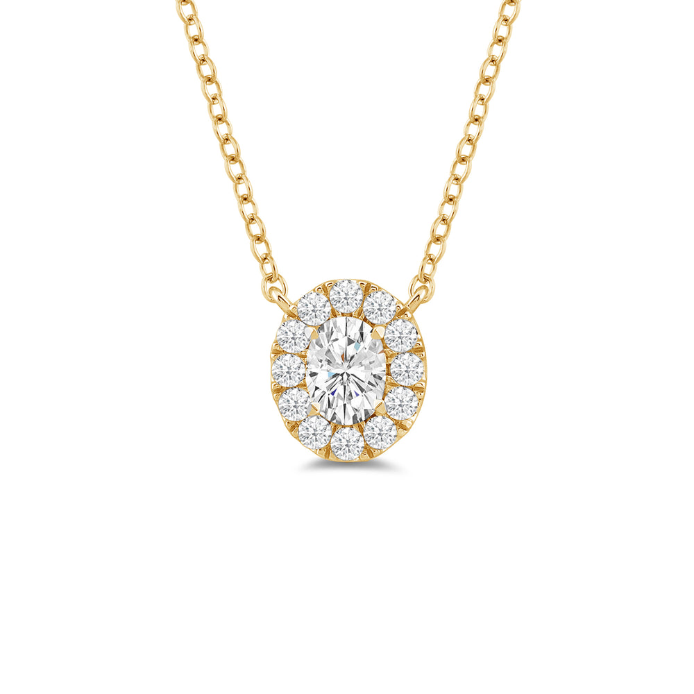 Halo Oval Lab Created Diamond Necklace with 14KT Yellow Gold / Lab / 1 1/4 Cut Diamond in 14KT Yellow Gold / Lab / 1 1/4 view 4
