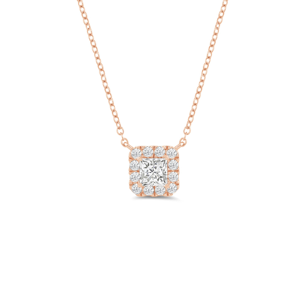 Halo Princess Lab Created Diamond Necklace with 14KT Rose Gold / Lab / 1 1/4 Cut Diamond in 14KT Rose Gold / Lab / 1 1/4 view 1
