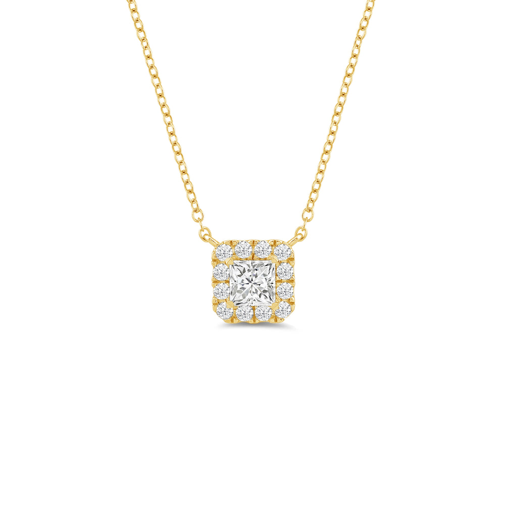 Halo Princess Lab Created Diamond Necklace with 14KT Yellow Gold / Lab / 1 1/4 Cut Diamond in 14KT Yellow Gold / Lab / 1 1/4 view 1
