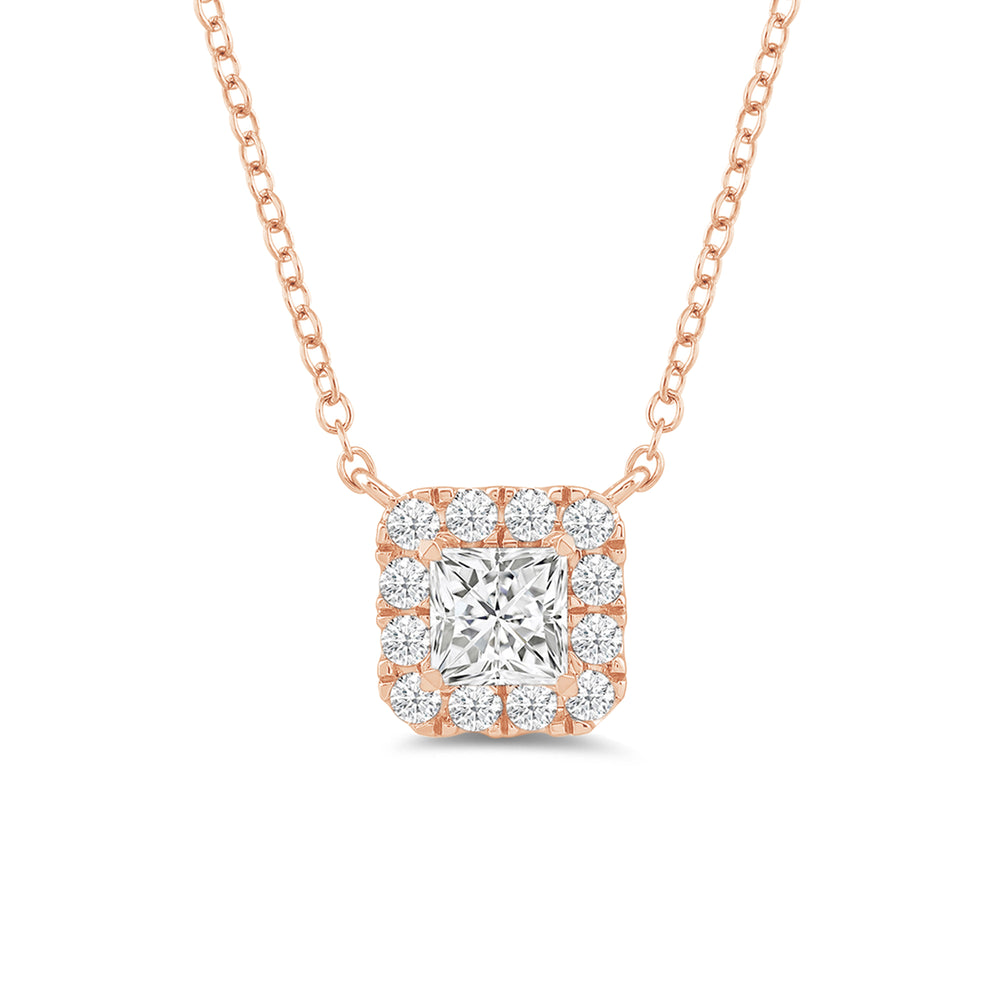 Halo Princess Lab Created Diamond Necklace with 14KT Rose Gold / Lab / 1 1/4 Cut Diamond in 14KT Rose Gold / Lab / 1 1/4 view 4
