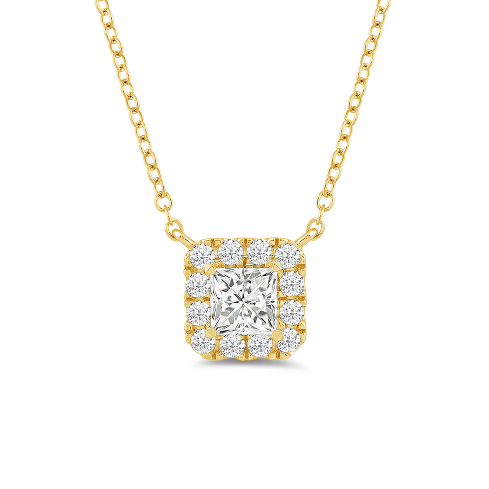 Halo Princess Lab Created Diamond Necklace with 14KT Yellow Gold / Lab / 1 1/4 Cut Diamond in 14KT Yellow Gold / Lab / 1 1/4 view 4
