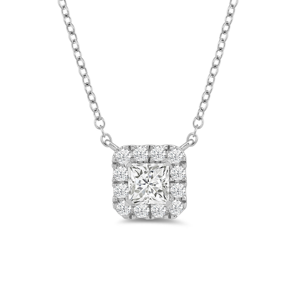 Halo Princess Lab Created Diamond Necklace with 14KT White Gold / Lab / 1 1/4 Cut Diamond in 14KT White Gold / Lab / 1 1/4 view 4
