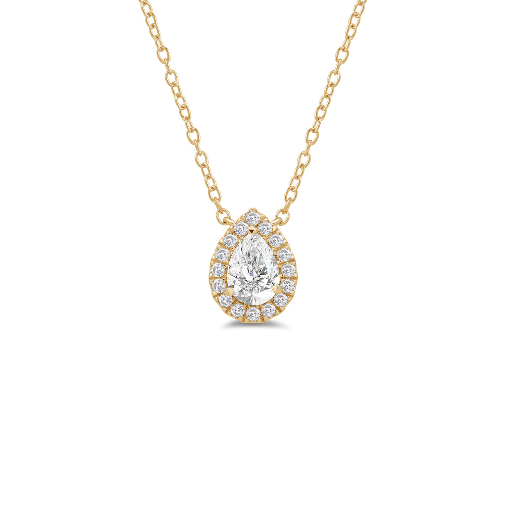 Halo Pear Lab Created Diamond Necklace with 14KT Yellow Gold / Lab / 3/4 Cut Diamond in 14KT Yellow Gold / Lab / 3/4 view 1

