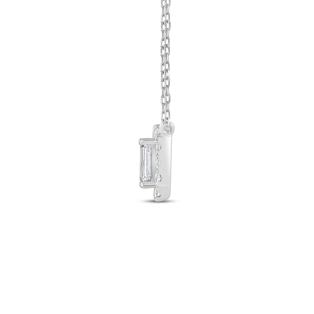 Halo Emerald Lab Created Diamond Necklace with 14KT White Gold / Lab / 3/4 Cut Diamond in 14KT White Gold / Lab / 3/4 view 5
