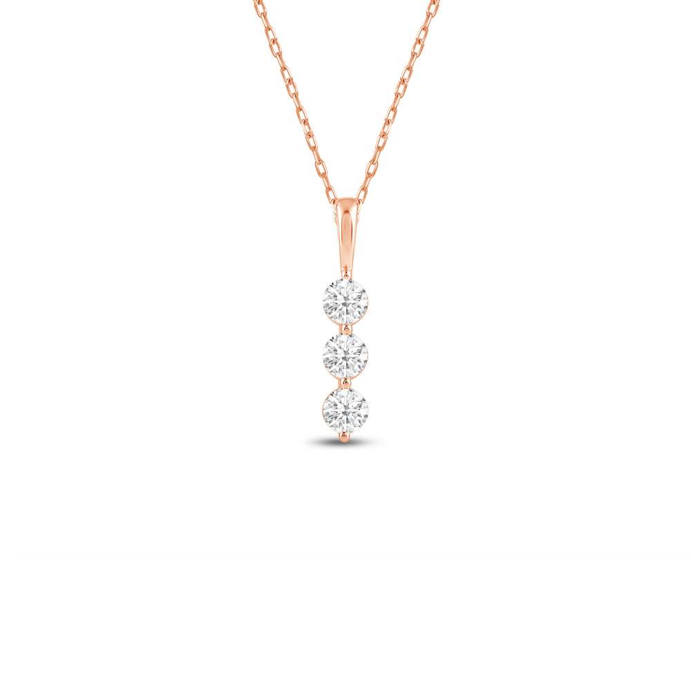 Lab Three Stone Diamond Journey Pendant with 14KT Rose Gold / Lab / 5/8 Cut Diamond in 14KT Rose Gold / Lab / 5/8 view 1
