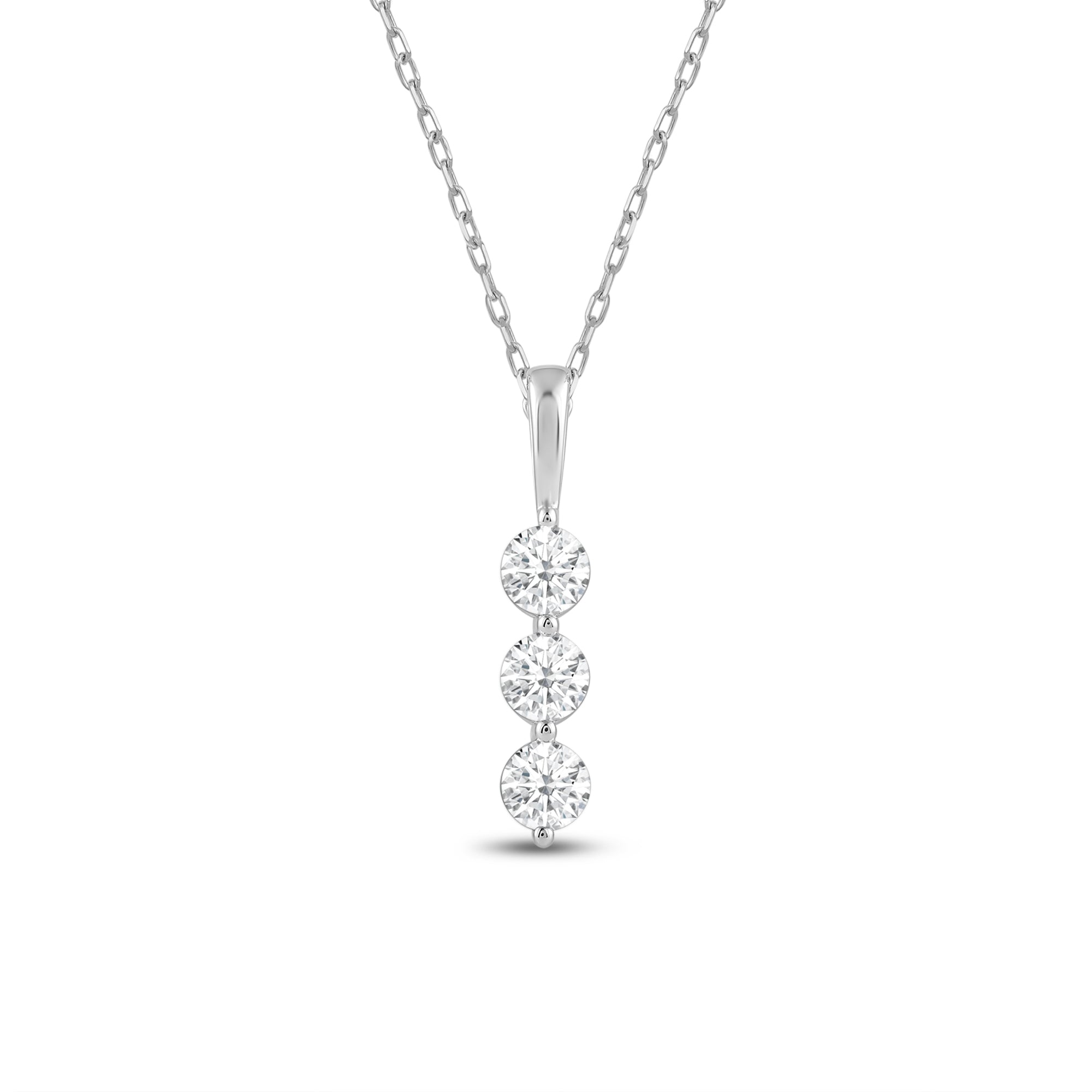 3/4 cttw 3 Stone Princess Cut Diamond Pendant Necklace 14K White Gold - Vir  Jewels