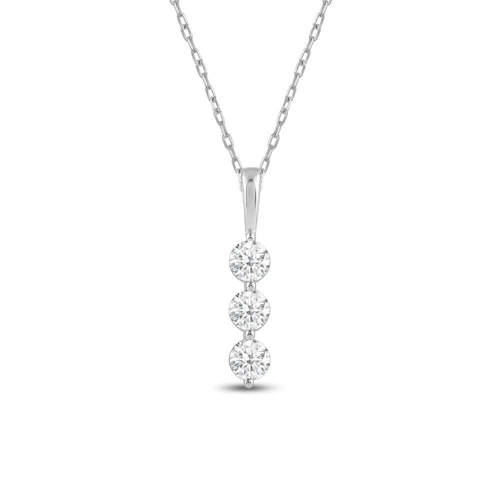Lab Three Stone Diamond Journey Pendant with 14KT White Gold / Lab / 5/8 Cut Diamond in 14KT White Gold / Lab / 5/8 view 2
