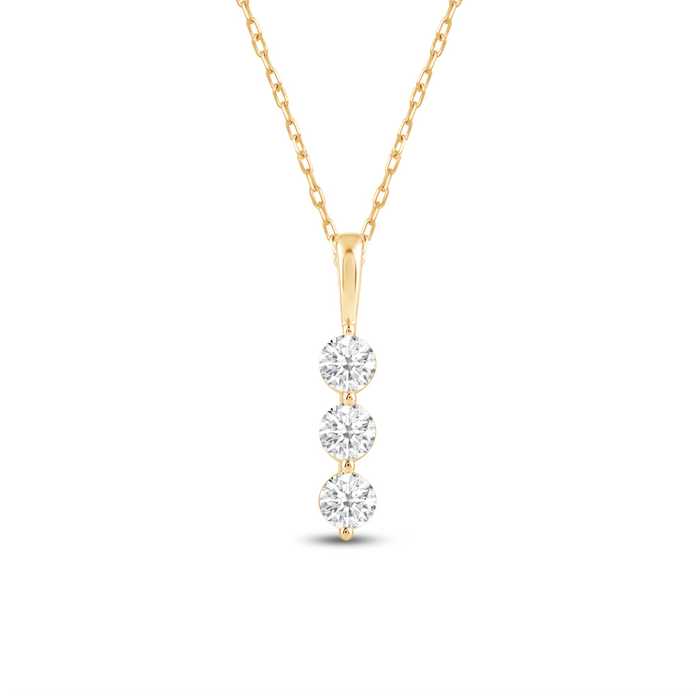 Lab Three Stone Diamond Journey Pendant with 14KT Yellow Gold / Lab / 5/8 Cut Diamond in 14KT Yellow Gold / Lab / 5/8 view 2
