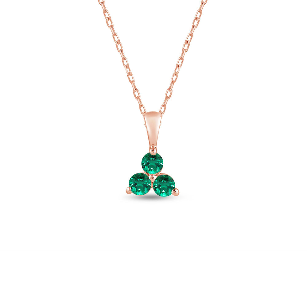 Emerald Three Stone Cluster Pendant with 14KT Rose Gold Cut Diamond in 14KT Rose Gold view 1
