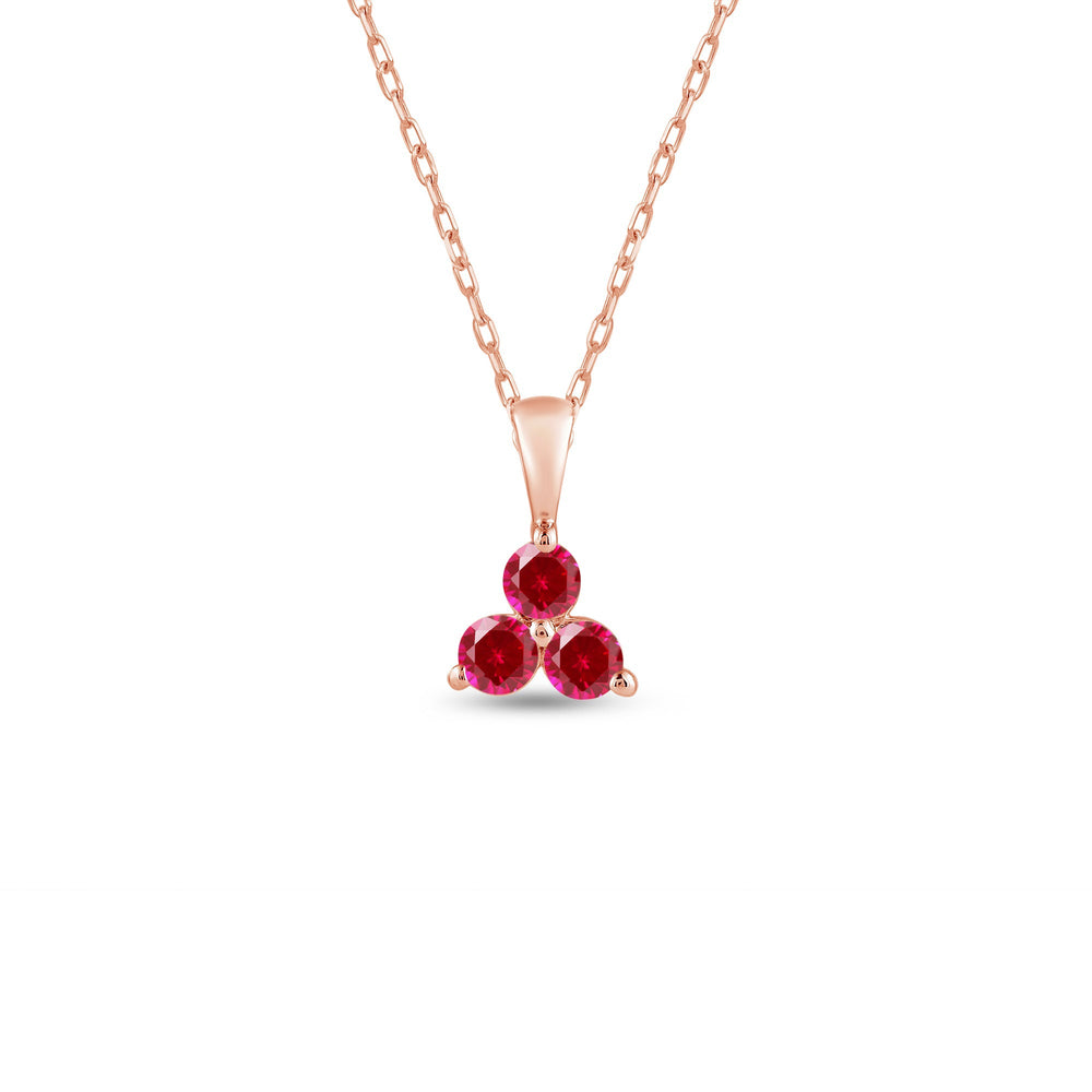 Ruby Three Stone Cluster Pendant with 14KT Rose Gold Cut Diamond in 14KT Rose Gold view 1
