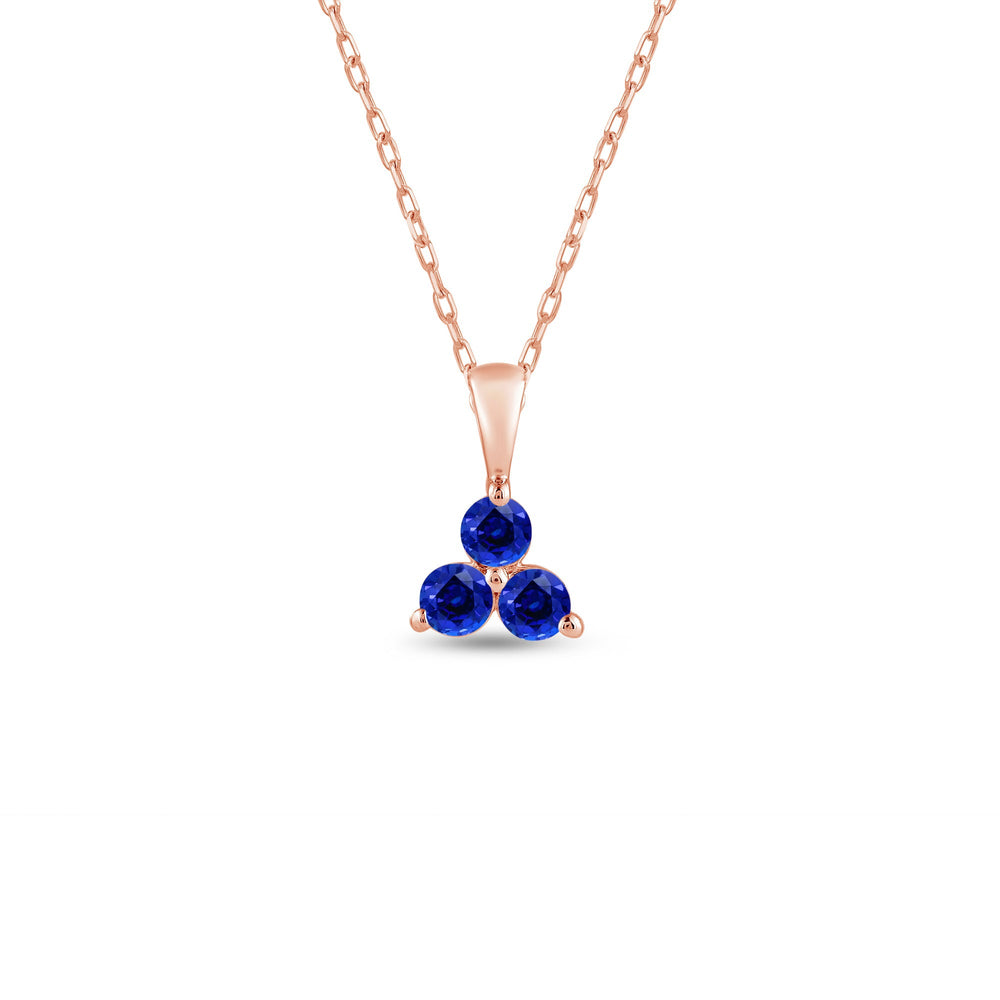 Sapphire Three Stone Cluster Pendant with 14KT Rose Gold Cut Diamond in 14KT Rose Gold view 1
