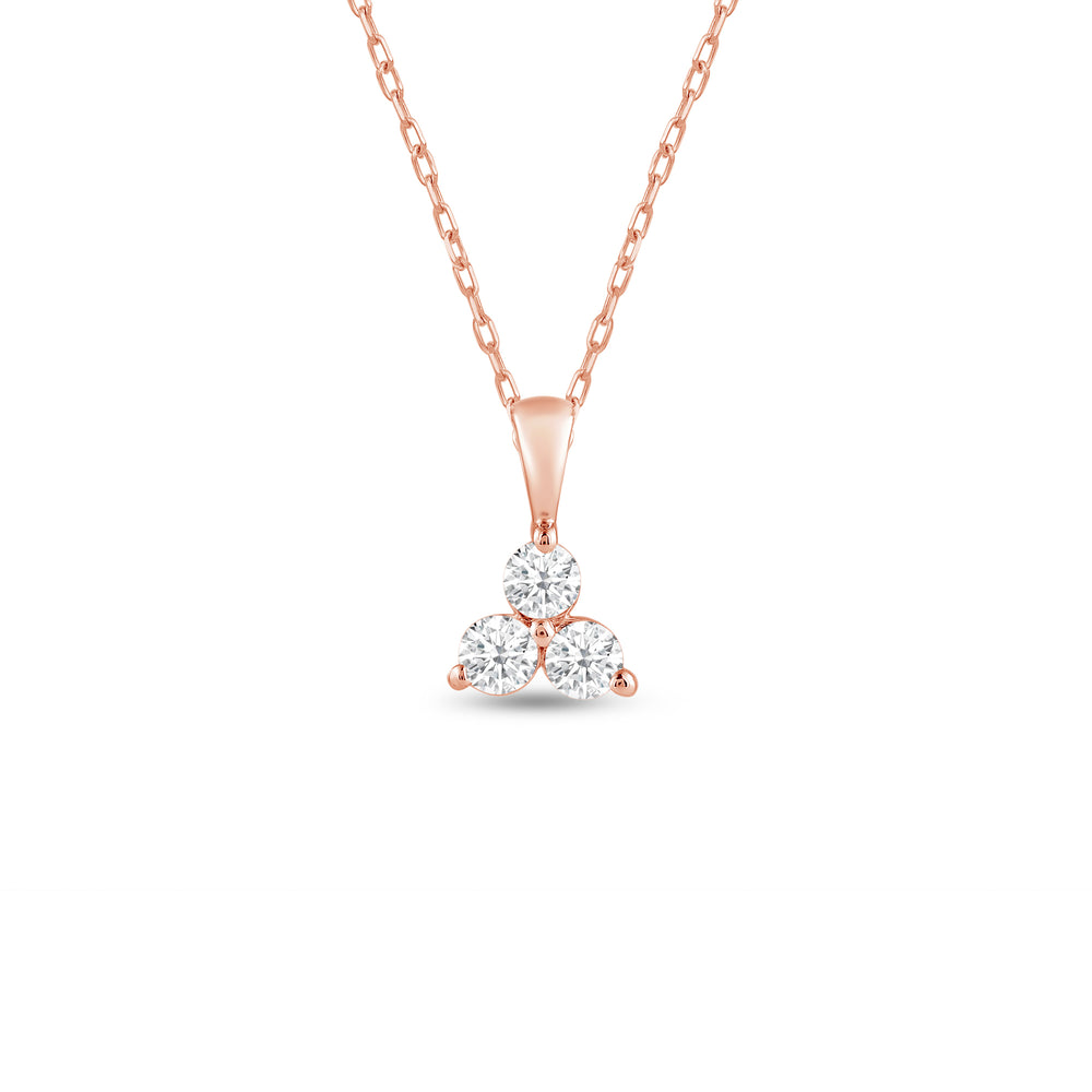 Lab Diamond Three Stone Cluster Pendant with 14KT Rose Gold / Lab / 3/4 Cut Diamond in 14KT Rose Gold / Lab / 3/4 view 1
