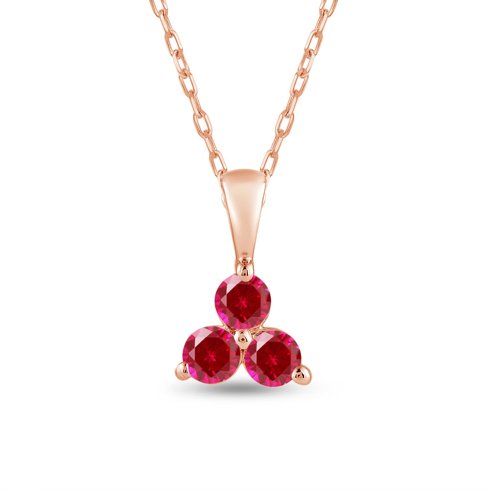Ruby Three Stone Cluster Pendant with 14KT Rose Gold Cut Diamond in 14KT Rose Gold view 2
