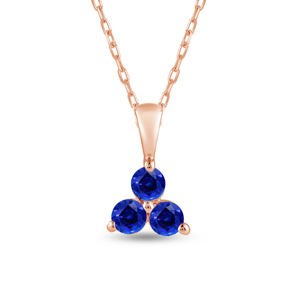 Sapphire Three Stone Cluster Pendant with 14KT Rose Gold Cut Diamond in 14KT Rose Gold view 2
