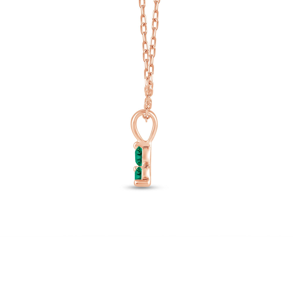 Emerald Three Stone Cluster Pendant with 14KT Rose Gold Cut Diamond in 14KT Rose Gold view 3
