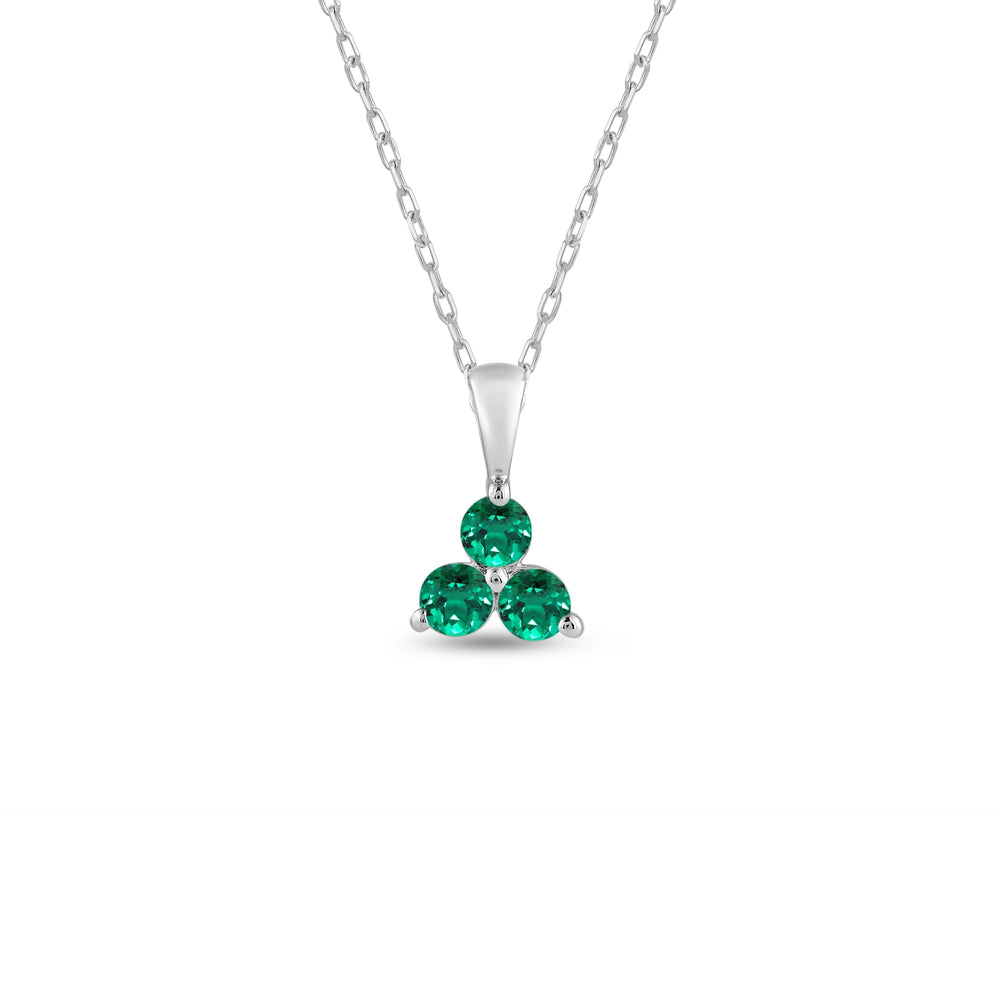 Emerald Three Stone Cluster Pendant with 14KT White Gold Cut Diamond in 14KT White Gold view 1
